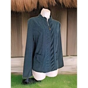 Elementz Faux Suede Jacket M Green Full Zip Lightweight Coat Pockets Unlined